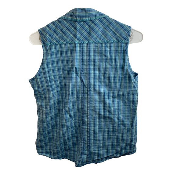 Woolrich Women’s 2250 Riverbed Blue Sleeveless Button Down Top Size Small - Picture 2 of 8